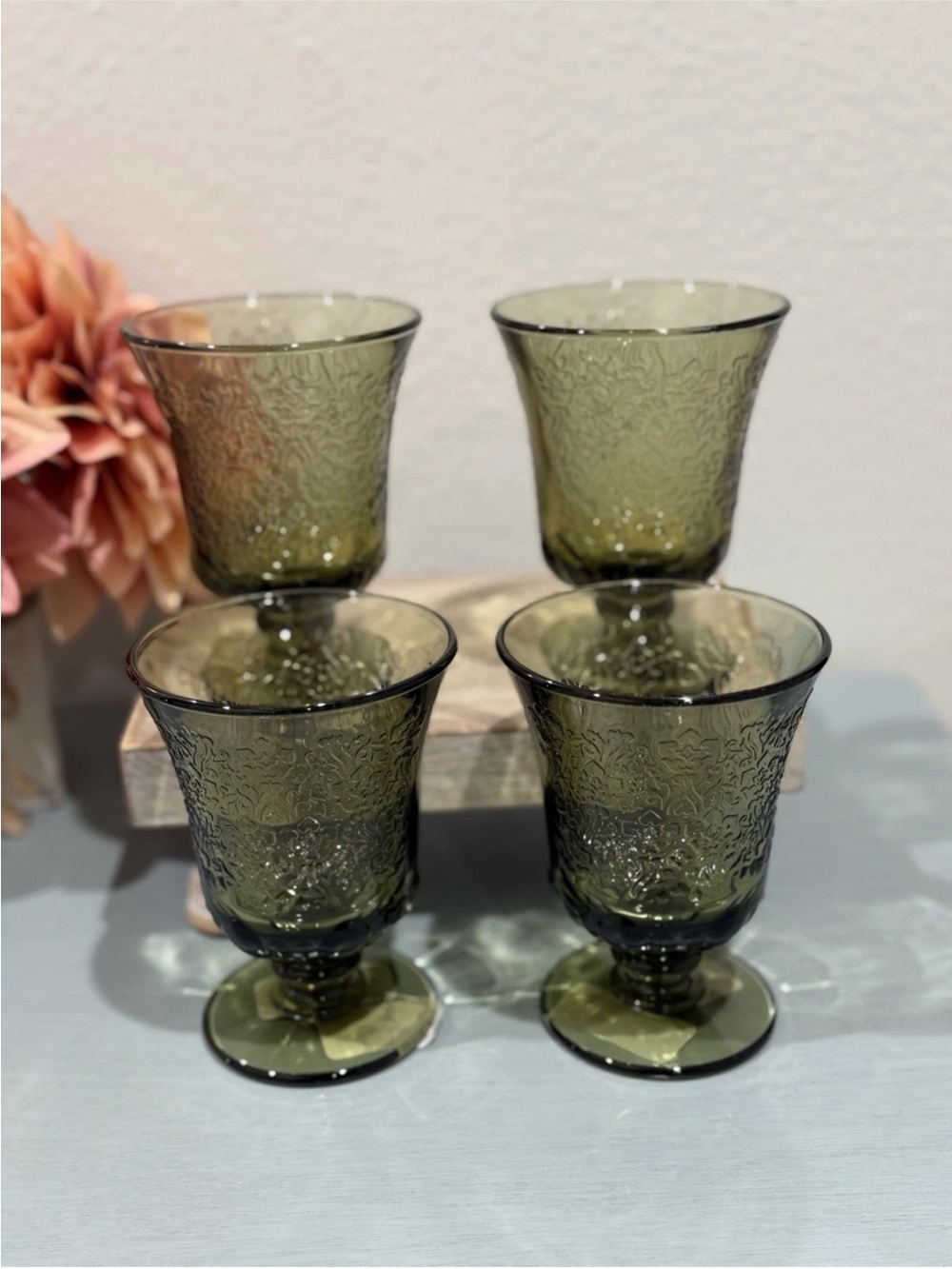 La Rochere Amboise Olive Green Glass Tumblers Set of 4 French Goblets New
France